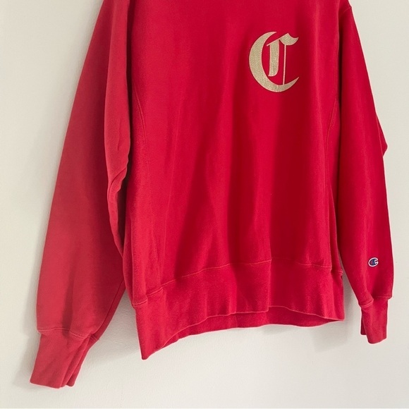 Champion Reverse Weave Men’s‎ Logo Crewneck Sweatshirt Red Gold Size Medium - Picture 4 of 9